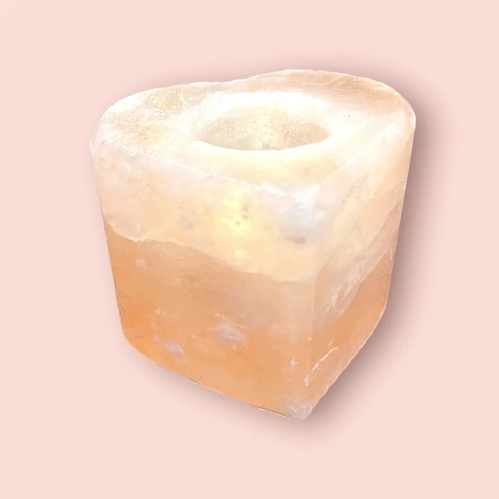 Peach Heart Spa Gift Himalayan Salt Candle Holder BOHO Decor Votive Salt Candle
